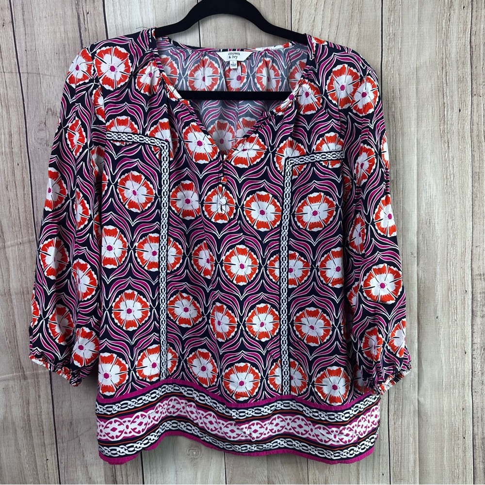 crown & ivy Vibrant Pink and Orange Blouse - Picture 1 of 7